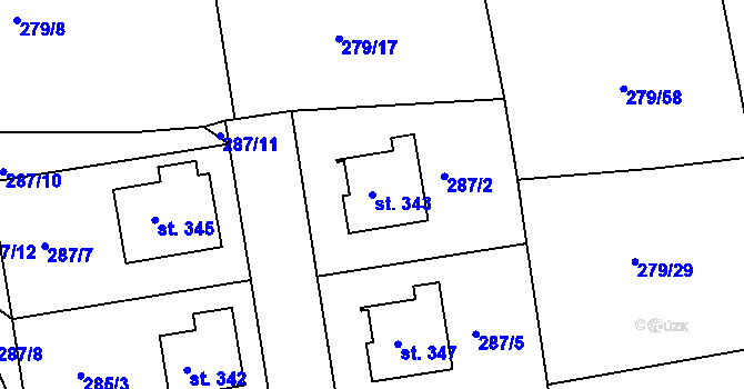Parcela st. 343 v KÚ Hrabačov, Katastrální mapa
