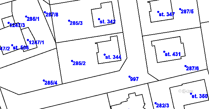 Parcela st. 344 v KÚ Hrabačov, Katastrální mapa
