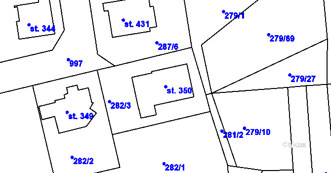 Parcela st. 350 v KÚ Hrabačov, Katastrální mapa