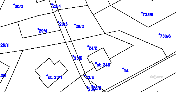 Parcela st. 24/2 v KÚ Hrabačov, Katastrální mapa