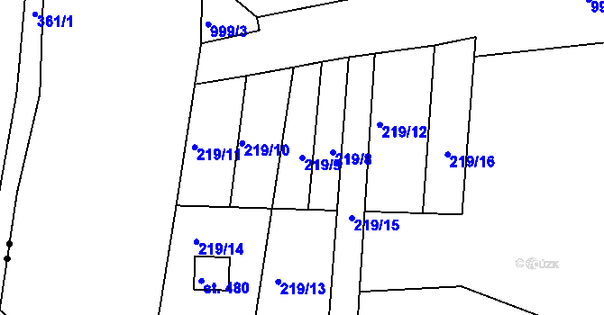 Parcela st. 219/9 v KÚ Hrabačov, Katastrální mapa
