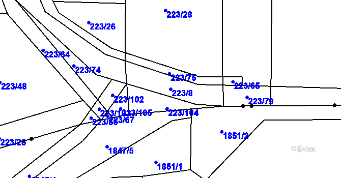 Parcela st. 223/8 v KÚ Hrabačov, Katastrální mapa