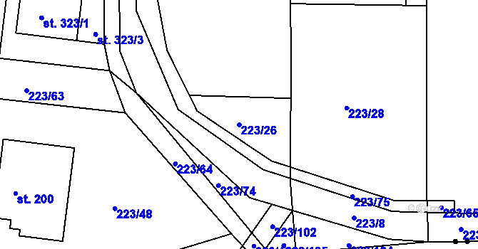 Parcela st. 223/26 v KÚ Hrabačov, Katastrální mapa