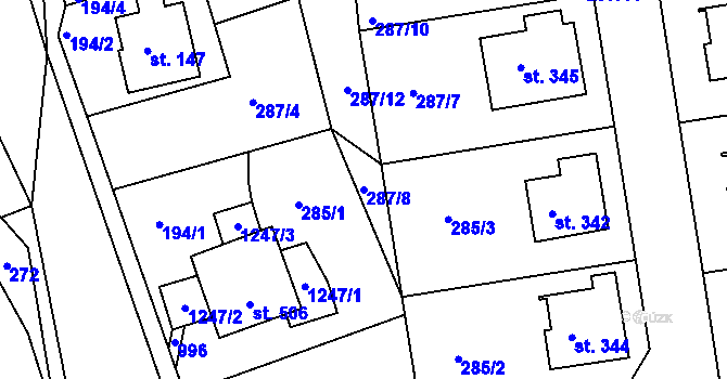 Parcela st. 287/8 v KÚ Hrabačov, Katastrální mapa