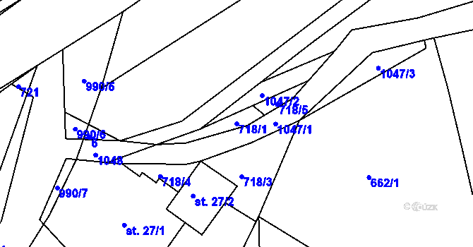 Parcela st. 718/1 v KÚ Hrabačov, Katastrální mapa