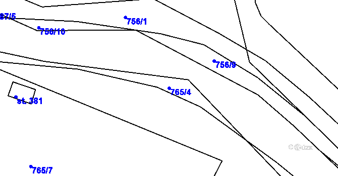 Parcela st. 765/4 v KÚ Hrabačov, Katastrální mapa