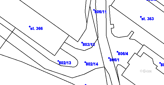Parcela st. 802/12 v KÚ Hrabačov, Katastrální mapa