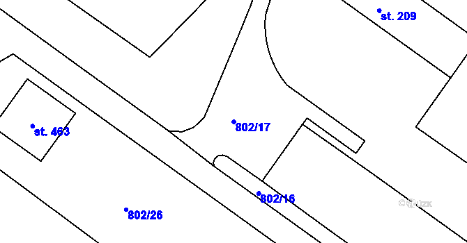 Parcela st. 802/17 v KÚ Hrabačov, Katastrální mapa