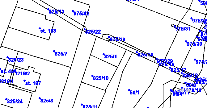 Parcela st. 825/1 v KÚ Hrabačov, Katastrální mapa