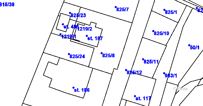 Parcela st. 825/8 v KÚ Hrabačov, Katastrální mapa