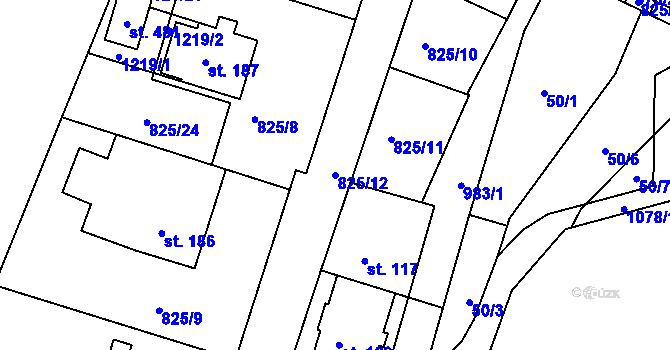 Parcela st. 825/12 v KÚ Hrabačov, Katastrální mapa