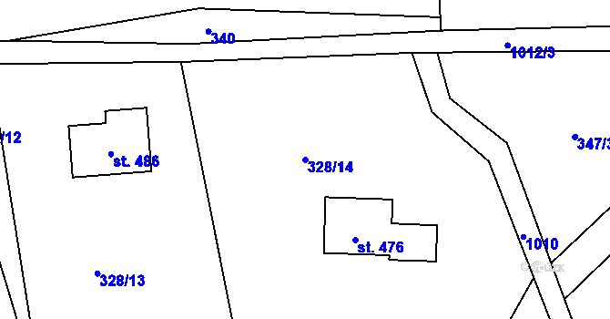 Parcela st. 328/14 v KÚ Hrabačov, Katastrální mapa