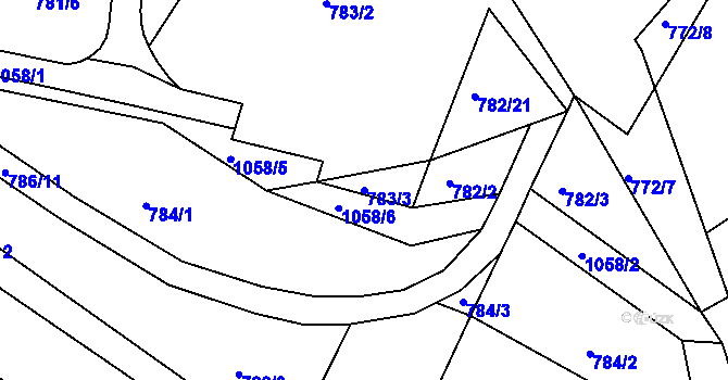 Parcela st. 783/3 v KÚ Hrabačov, Katastrální mapa