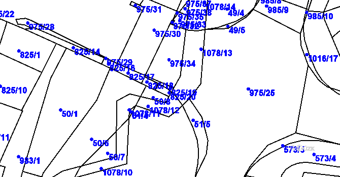 Parcela st. 825/19 v KÚ Hrabačov, Katastrální mapa