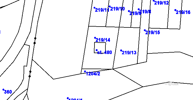 Parcela st. 480 v KÚ Hrabačov, Katastrální mapa