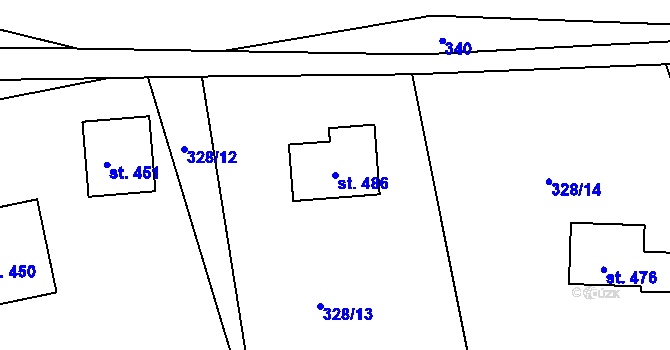 Parcela st. 486 v KÚ Hrabačov, Katastrální mapa