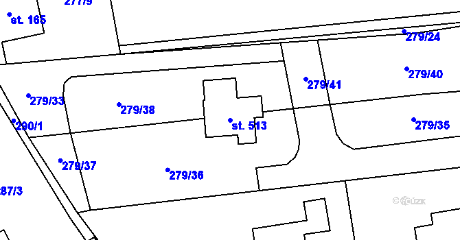 Parcela st. 513 v KÚ Hrabačov, Katastrální mapa