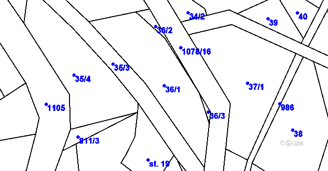 Parcela st. 36/1 v KÚ Hrabačov, Katastrální mapa