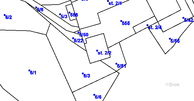 Parcela st. 2/2 v KÚ Jilemník, Katastrální mapa