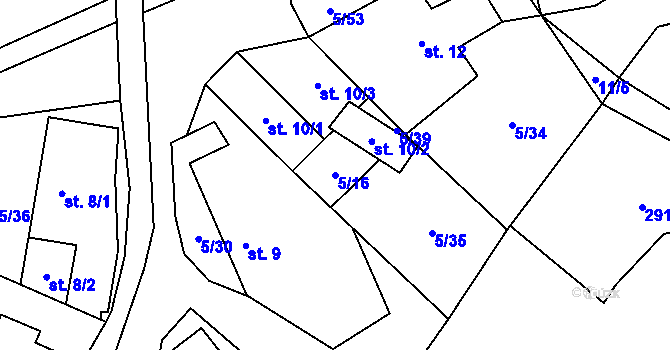 Parcela st. 5/16 v KÚ Jilemník, Katastrální mapa
