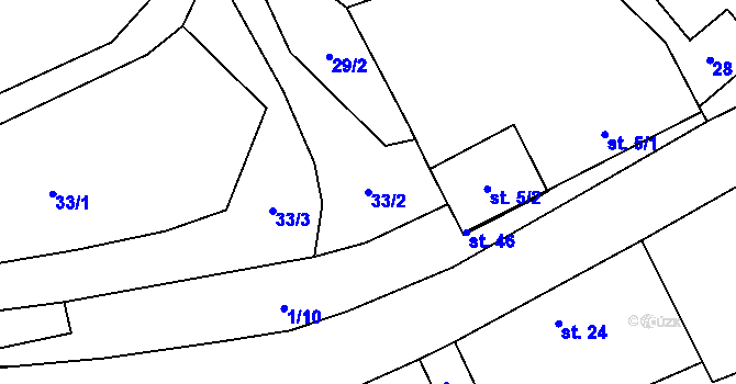 Parcela st. 33/2 v KÚ Jilemník, Katastrální mapa