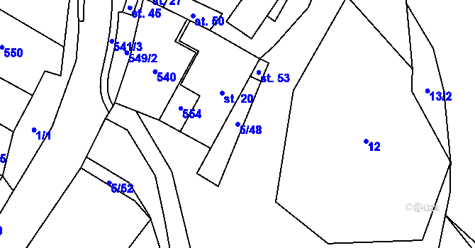 Parcela st. 5/48 v KÚ Jilemník, Katastrální mapa