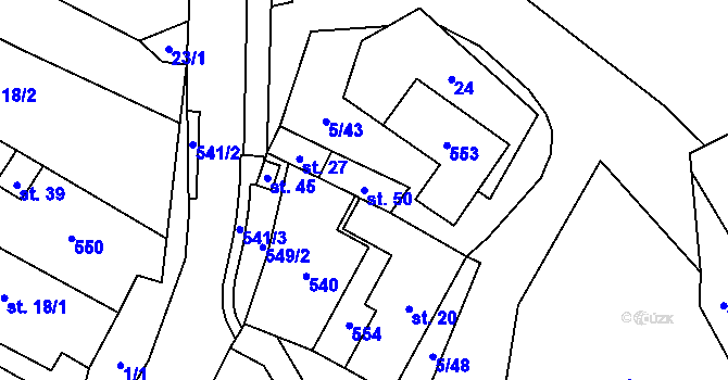 Parcela st. 50 v KÚ Jilemník, Katastrální mapa