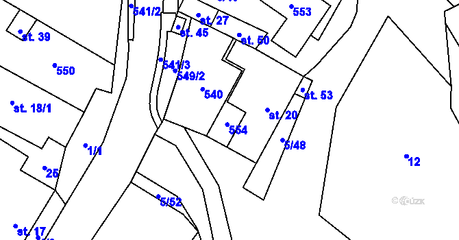 Parcela st. 554 v KÚ Jilemník, Katastrální mapa