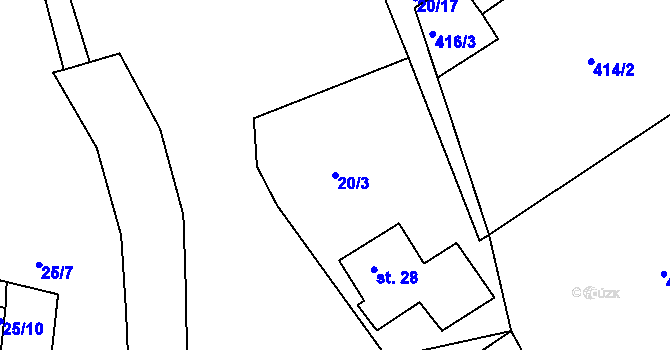 Parcela st. 20/3 v KÚ Ždírec u Pohledu, Katastrální mapa