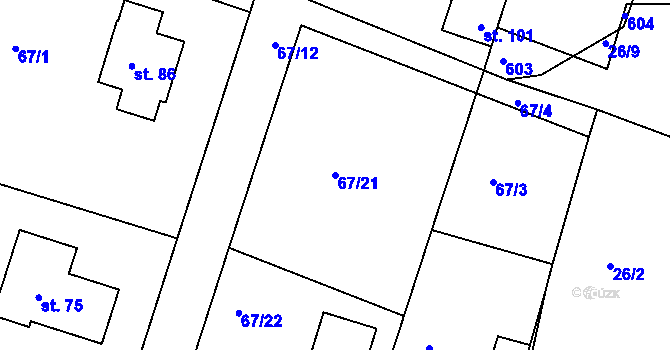 Parcela st. 67/21 v KÚ Ždírec u Pohledu, Katastrální mapa