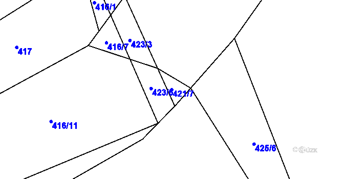 Parcela st. 421/7 v KÚ Ždírec u Pohledu, Katastrální mapa