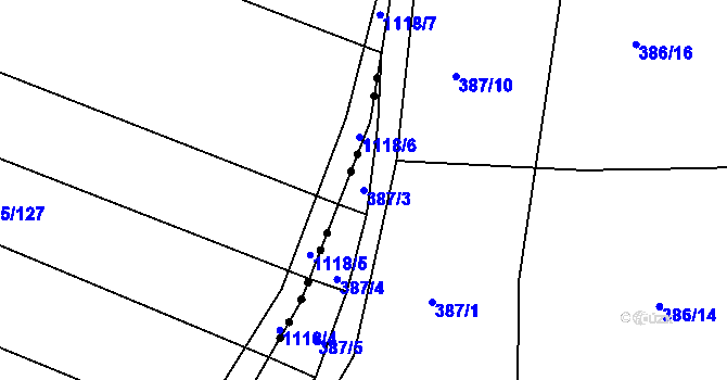 Parcela st. 387/3 v KÚ Jilešovice, Katastrální mapa