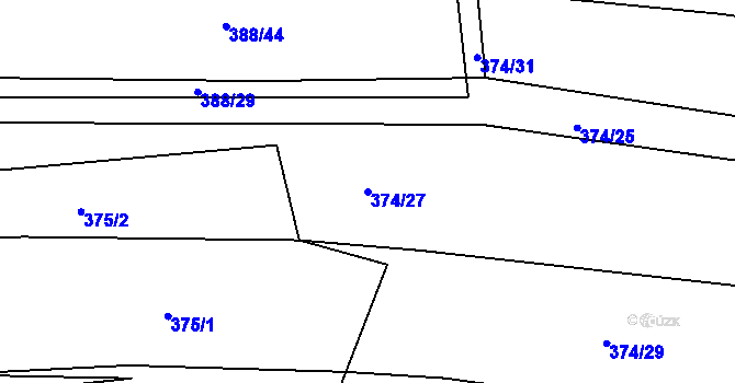 Parcela st. 374/27 v KÚ Jilešovice, Katastrální mapa