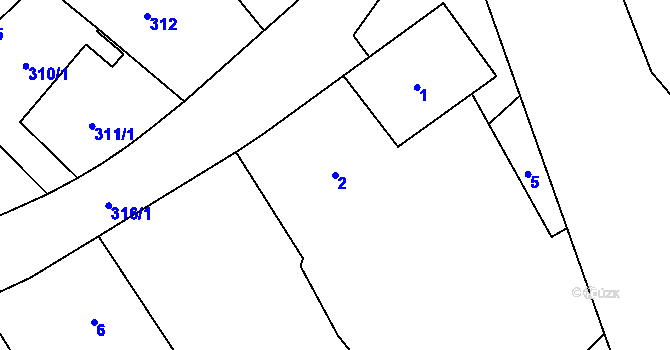 Parcela st. 2 v KÚ Jilešovice, Katastrální mapa
