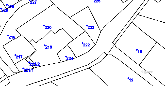 Parcela st. 222 v KÚ Jilešovice, Katastrální mapa