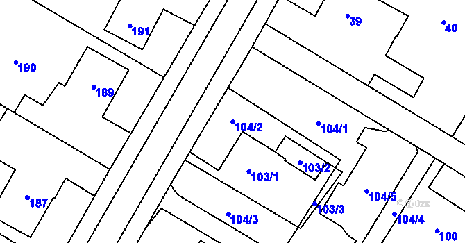 Parcela st. 104/2 v KÚ Jilešovice, Katastrální mapa