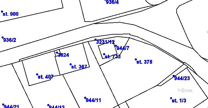 Parcela st. 733 v KÚ Jílové u Děčína, Katastrální mapa