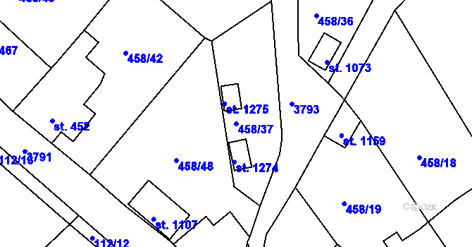 Parcela st. 458/37 v KÚ Jílové u Děčína, Katastrální mapa