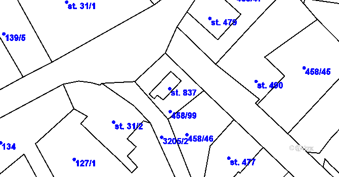 Parcela st. 837 v KÚ Jílové u Děčína, Katastrální mapa