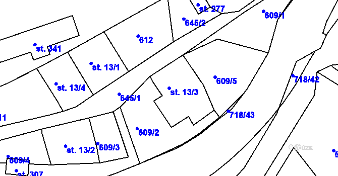 Parcela st. 13/3 v KÚ Martiněves u Děčína, Katastrální mapa