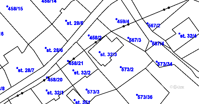 Parcela st. 32/3 v KÚ Martiněves u Děčína, Katastrální mapa