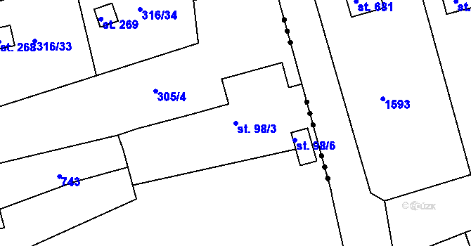 Parcela st. 98/3 v KÚ Martiněves u Děčína, Katastrální mapa