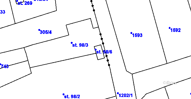 Parcela st. 98/6 v KÚ Martiněves u Děčína, Katastrální mapa