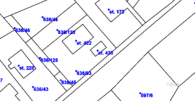 Parcela st. 423 v KÚ Martiněves u Děčína, Katastrální mapa