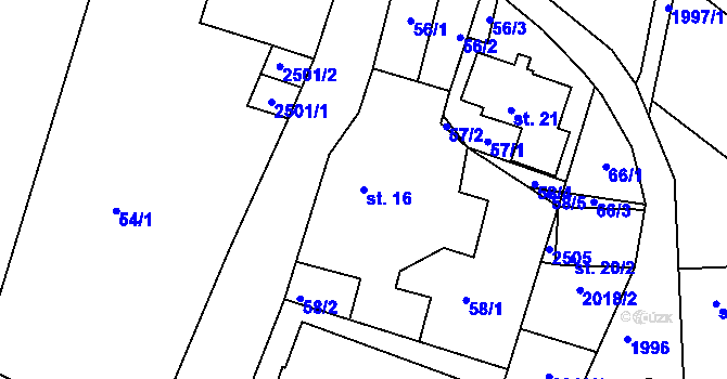 Parcela st. 16 v KÚ Jílové u Držkova, Katastrální mapa