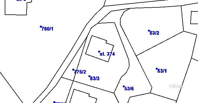 Parcela st. 374 v KÚ Jílové u Držkova, Katastrální mapa