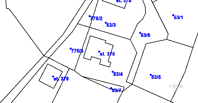 Parcela st. 375 v KÚ Jílové u Držkova, Katastrální mapa