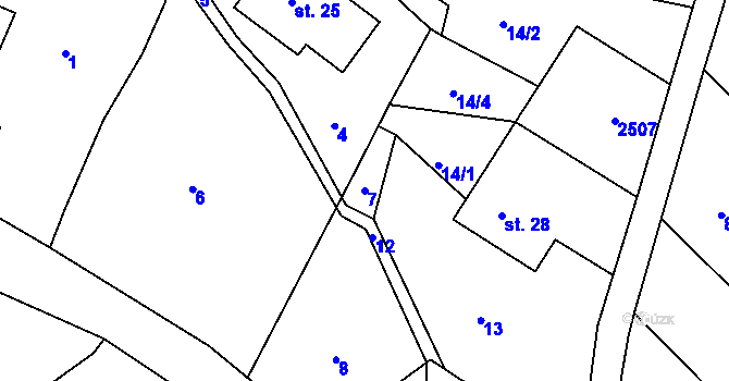 Parcela st. 7 v KÚ Jílové u Držkova, Katastrální mapa