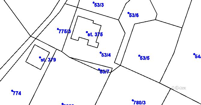 Parcela st. 53/4 v KÚ Jílové u Držkova, Katastrální mapa