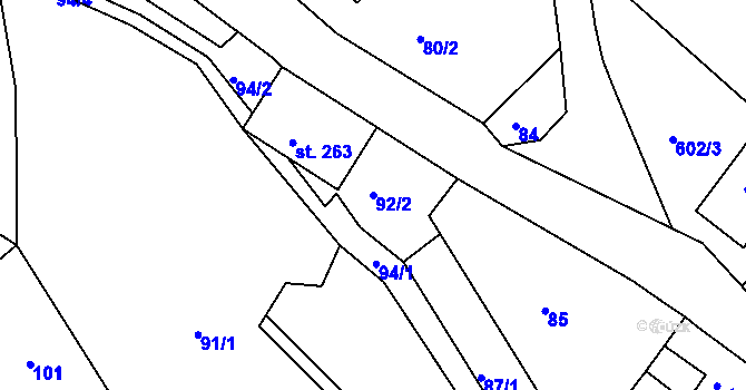 Parcela st. 92/2 v KÚ Jílové u Držkova, Katastrální mapa
